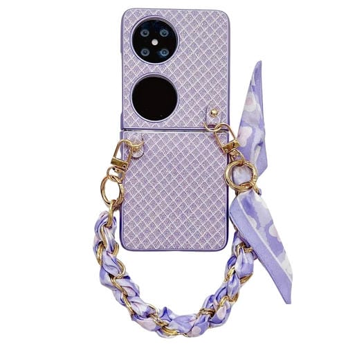 Funda para Teléfono Huawei Pocket 2 con Diseño de Rombos y Diamantes y Pulsera de Seda (Morado)