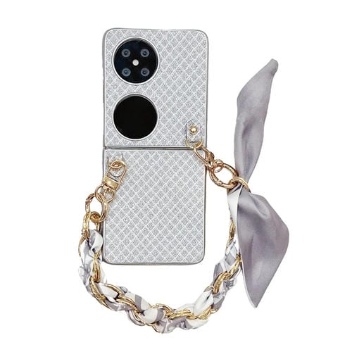 Funda para Teléfono Huawei Pocket 2 con Diseño de Rombos y Diamantes + Pulsera de Seda (Plateada)