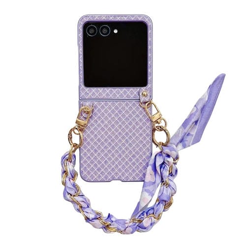 Funda para Teléfono Motorola Razr 50 Ultra con Diseño de Rombos y Diamantes Brillantes y Pulsera de Seda (Morado)