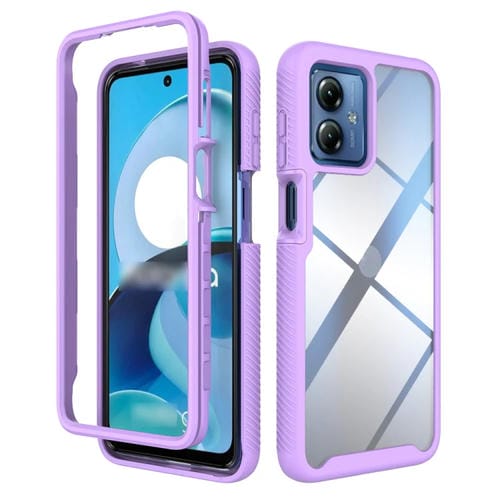 Funda para Teléfono Motorola Moto G14 de PC y TPU Transparente Antigolpes con Diseño Cielo Estrellado (Morado)