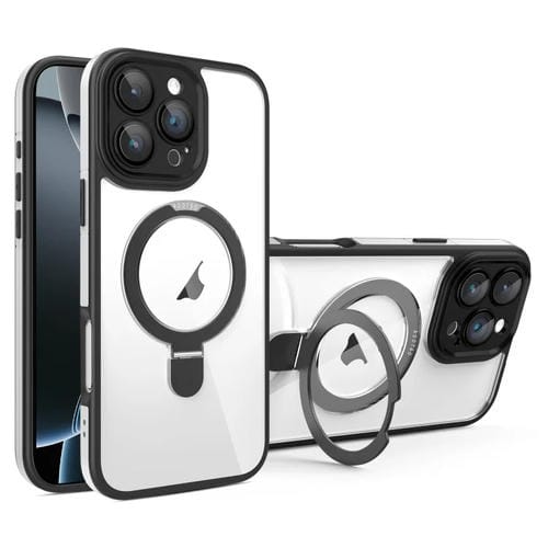 Funda para Teléfono Transparente con Soporte Magsafe y Película de Cobertura Total para iPhone 16 Pro (Negro y Blanco)