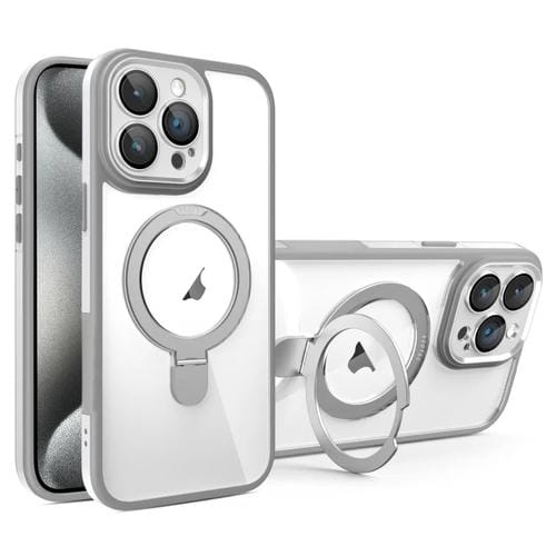 Funda para Teléfono Transparente con Soporte Magsafe y Película de Cobertura Total para iPhone 15 Pro Max (Gris y Blanco)