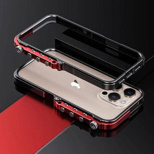 Funda de teléfono para iPhone 15 Pro Max con marco de metal de aleación de aluminio y armadura mecánica (Negro)