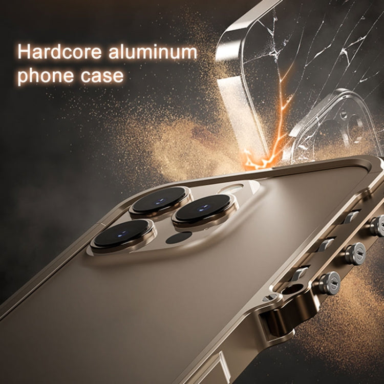Funda para iPhone 15 Pro Max con Marco de Metal de Aleación de Aluminio y Armadura Mecánica (Plateada)