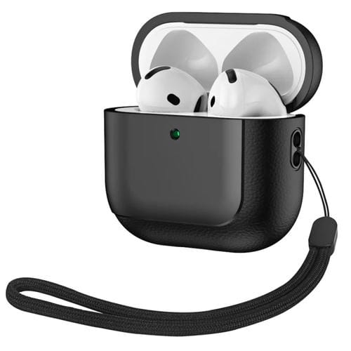 Estuche Protector Auriculares Inalámbricos Airpods 4 Textura Cuero Galvanizado (Negro)