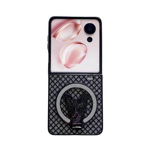 Funda para Teléfono Honor Magic V con Tapa y Soporte Diseño Rombos y Diamantes (Negro)