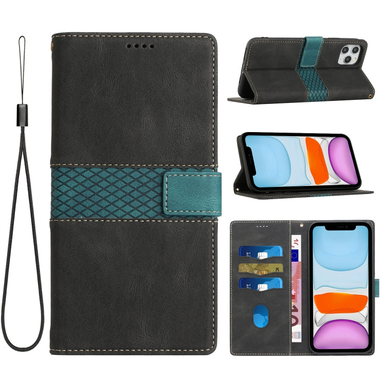 Funda Cuero iPhone 11 Pro Max Costuras CuadrĂcula con CordĂłn (Negro)