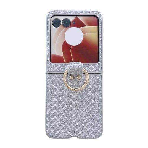 Funda para Teléfono Motorola Razr 50 Ultra con PC y Anillo Rombo Diamantes (Plateada)