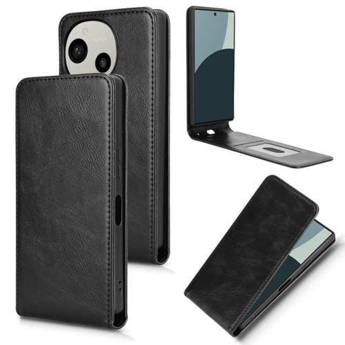 Funda de Cuero con Tapa Vertical Magnética para Sharp Aquos R9 (Negro)