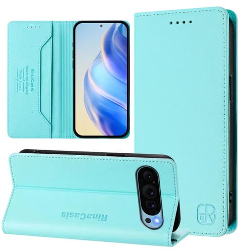 Funda de Cuero con Doble Pliegue y Succión Magnética Rfid para Google Pixel 9/9 Pro Rc01 (Verde Menta)