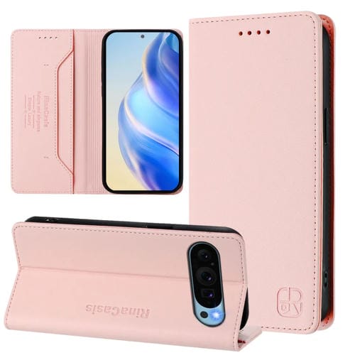 Funda de Cuero con Doble Pliegue y Succión Magnética RFID para Google Pixel 9/9 Pro Rc01 (Rosa)