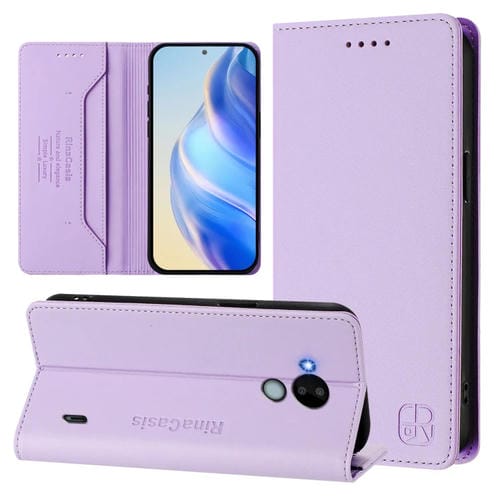 Funda de Cuero Rfid con Doble Pliegue y Succión Magnética para Nokia C30 Rc01 (Morado Claro)