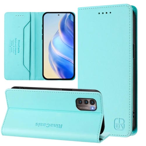 Funda de Cuero con Doble Pliegue y Succión Magnética RFID para Nokia G11/G21 Rc01 (Verde Menta)