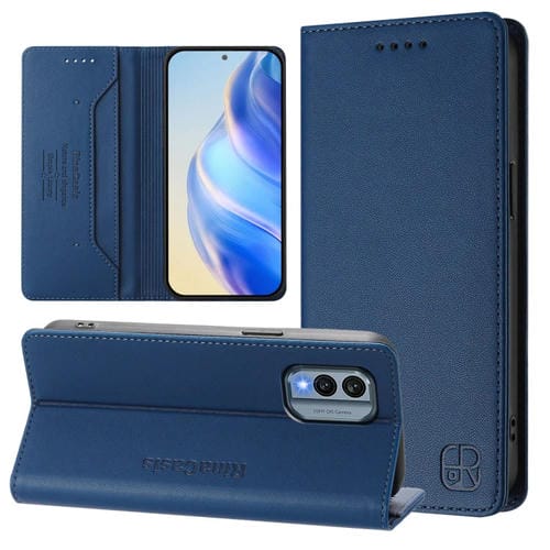 Funda de Cuero con Doble Pliegue y Succión Magnética Rfid para Nokia X30 5G Rc01 (Azul Oscuro)