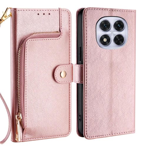 Funda de Cuero con Cremallera para Redmi Note 14 Pro 5G (Oro Rosa)