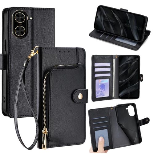 Funda de cuero con cremallera para Redmi A5 4G (171,7 mm) (negro)