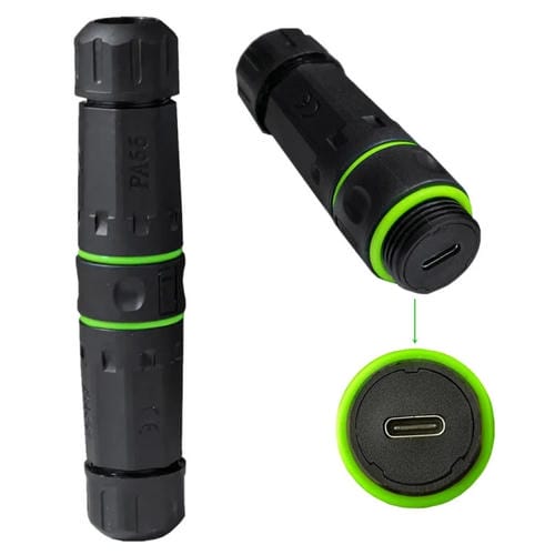 Adaptador Acoplador Recto Hembra a Hembra Tipo C Un Solo Puerto Resistente Agua IP68 10 Gbps Exteriores