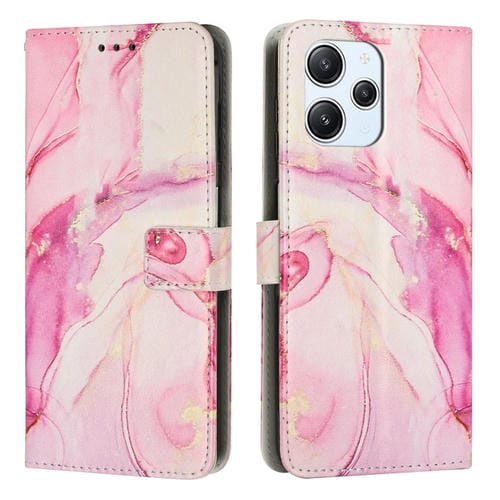 Funda de Cuero con Patrón de Mármol Pintado para Xiaomi Poco M6 Pro 5G (Oro Rosa)
