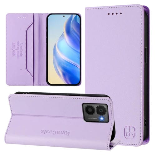 Funda de Cuero Rfid con Succión Magnética y Doble Pliegue para Teléfono Hmd Fuison Rc01 (Morado Claro)