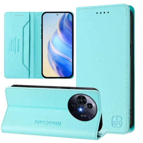 Funda de Cuero para TCL 50 Pro Nxtpaper Rc01 con Doble Pliegue y Succión Magnética Rfid (Verde Menta)