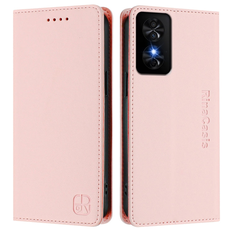Funda de Cuero con Doble Pliegue y Succión Magnética RFID para TCL 50 SE RC01 (Rosa)