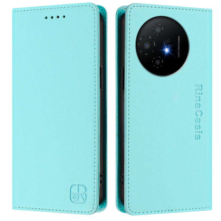 Funda de Cuero con Doble Pliegue y Succión Magnética Rfid para TCL 50 Xl 5G Rc01 (Verde Menta)