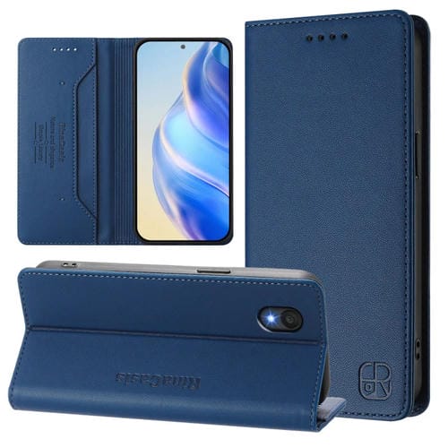 Funda de Cuero para Teléfono TCL 201 Rc01 con Doble Pliegue y Succión Magnética Rfid (Azul Oscuro)