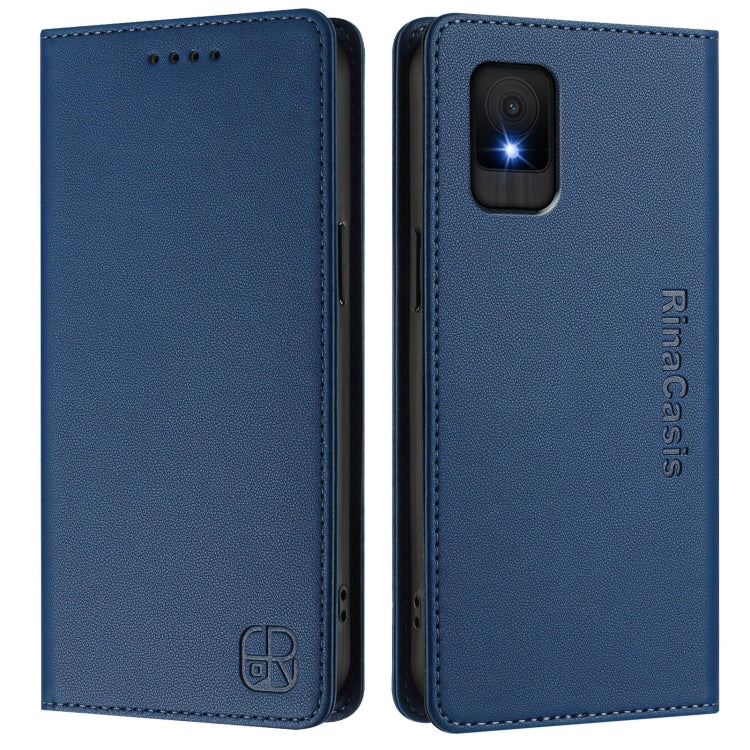Funda de Cuero con Doble Pliegue y Succión Magnética Rfid para Teléfono TCL 502 Rc01 (Azul Oscuro)
