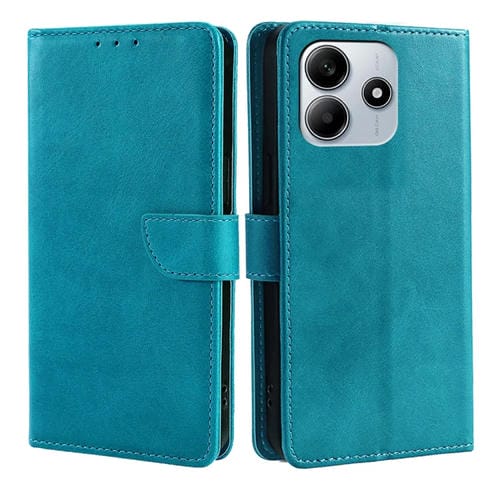 Funda de Cuero con Tapa y Hebilla con Textura de Piel de Becerro para Redmi Note 14 5G (Azul Claro)