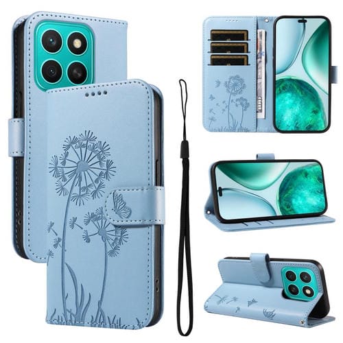 Funda de Cuero con Tapa y Estampado Diente de León para Honor X8C 4G (Azul Cielo)
