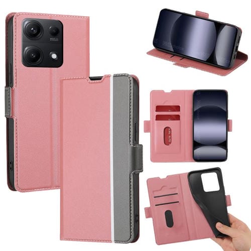 Funda de cuero con textura de sarga y botones laterales para Redmi Note 14S 4G (rosa)