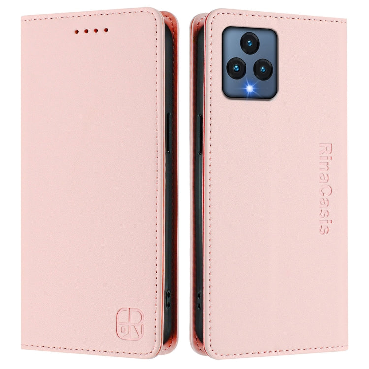 Funda de Cuero T-Mobile Revvl 6 5G/6X Rc01 con Doble Pliegue y Succión Magnética Rfid (Rosa)