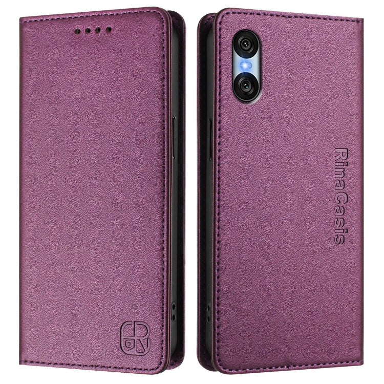 Funda de Cuero con Doble Pliegue y Succión Magnética para Sony Xperia 10 Vi (2024) (Violeta)