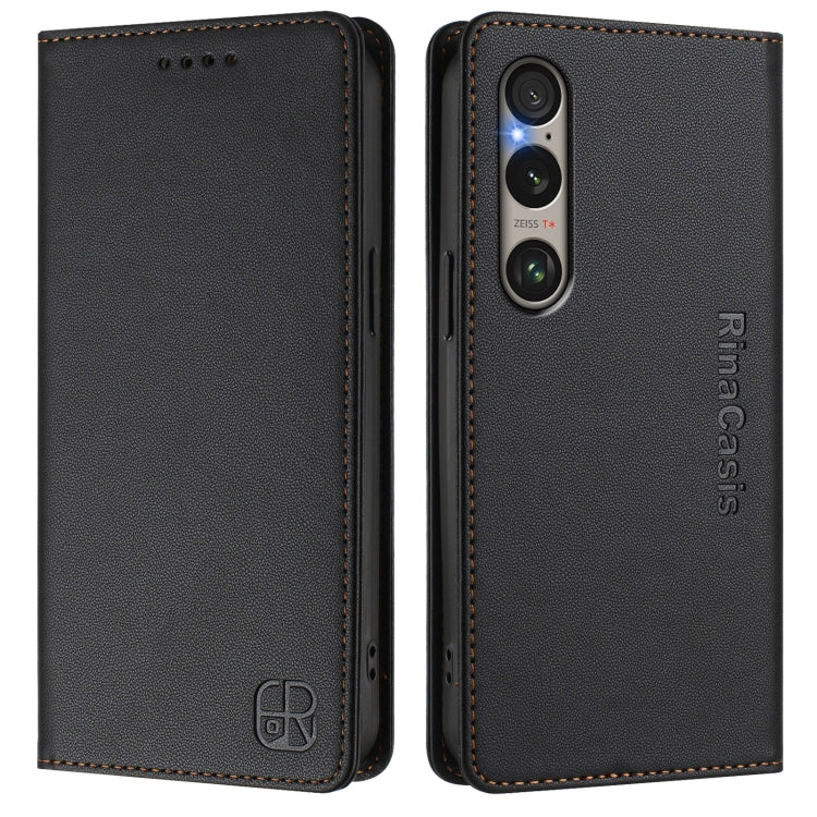 Funda de Cuero para Sony Xperia 1 Vi 2024 Rc01 con Doble Pliegue y Succión Magnética (Negra)