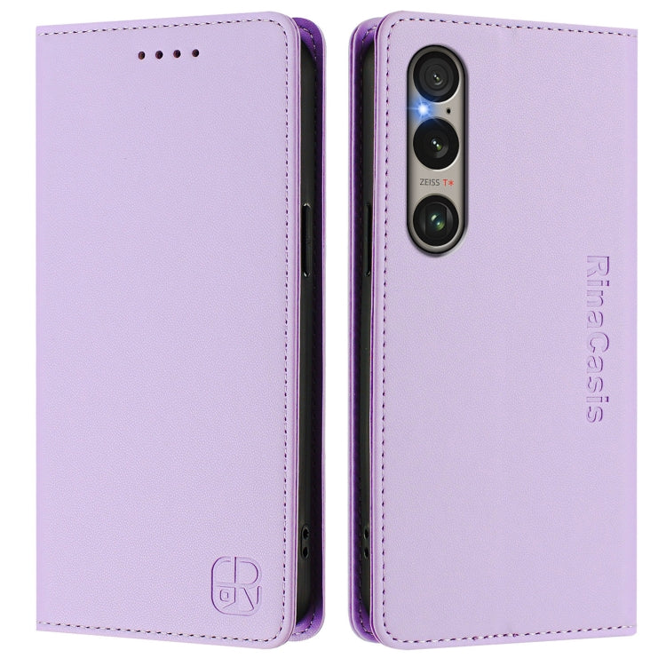 Funda de Cuero con Doble Pliegue y Succión Magnética Rfid para Sony Xperia 1 Vi (2024) (Morado Claro)