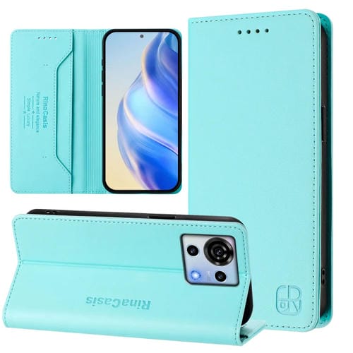 Funda de Cuero con Doble Pliegue Succión Magnética Rfid para ZTE Blade V50 Vita Rc01 (Verde Menta)