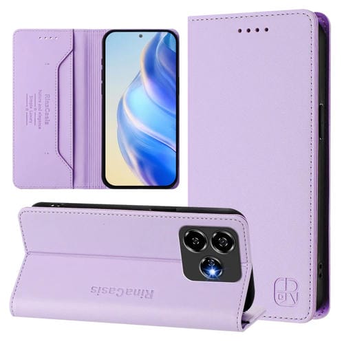Funda de Cuero con Doble Pliegue y Succión Magnética RFID para ZTE Blade V60 Vita/V60 (Morado Claro)