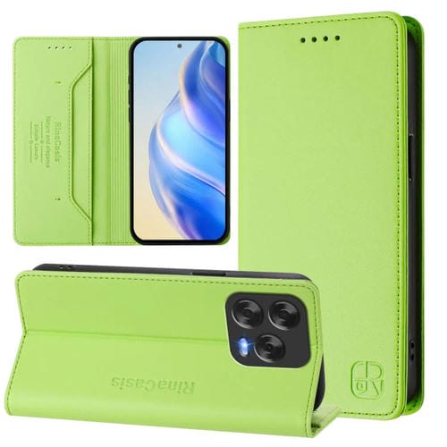 Funda de Cuero con Doble Pliegue y Succión Magnética RFID para ZTE Blade V70 (Verde Hierba)