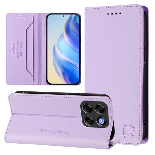 Funda de Cuero Rfid para ZTE Blade V70 Vita Rc01 con Doble Pliegue y Succión Magnética (Morado Claro)