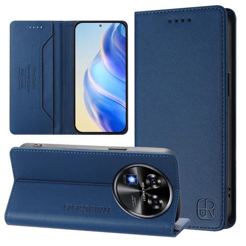 Funda de Cuero Rfid con Doble Pliegue y Succión Magnética para Oukitel C37 Rc01 (Azul Oscuro)
