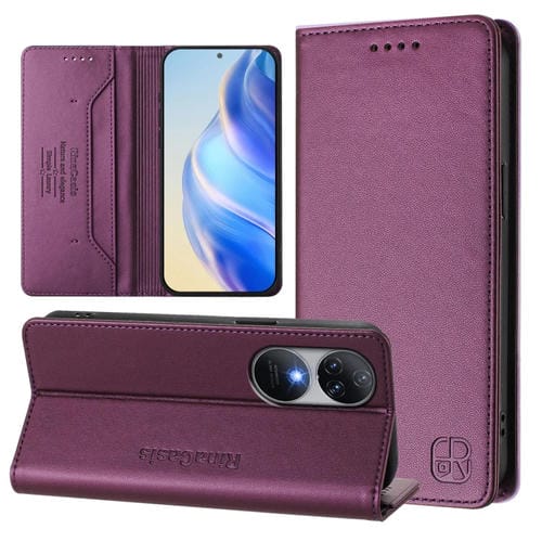 Funda de Cuero Rfid con Doble Pliegue y Succión Magnética para Oukitel C38 Rc01 (Violeta)