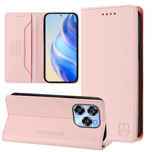 Funda de Cuero con Doble Pliegue y Succión Magnética Rfid para Oukitel C50 Rc01 (Rosa)
