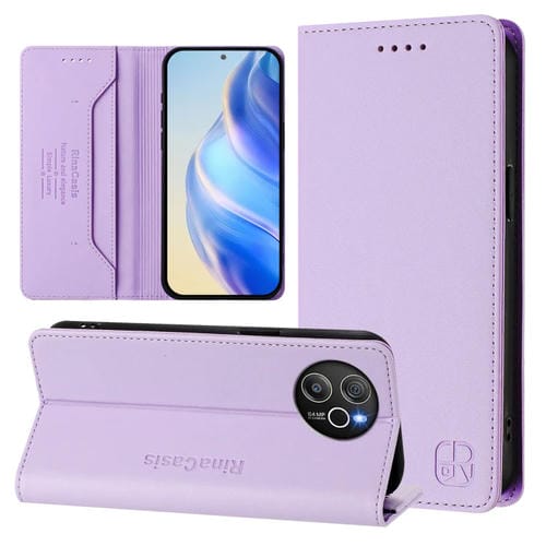 Funda de Cuero con Doble Pliegue y Succión Magnética RFID para BlackView Shark 8 y Oscal Tiger 12 Rc01 (Morado Claro)