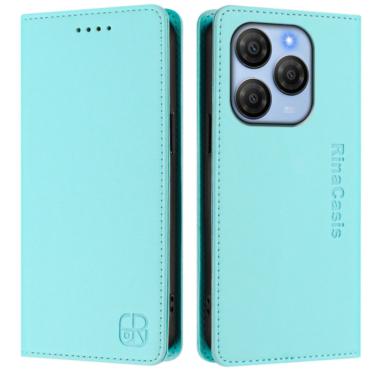 Funda de Cuero Rfid con Doble Pliegue y Succión Magnética para BlackView Shark 9 Rc01 (Verde Menta)