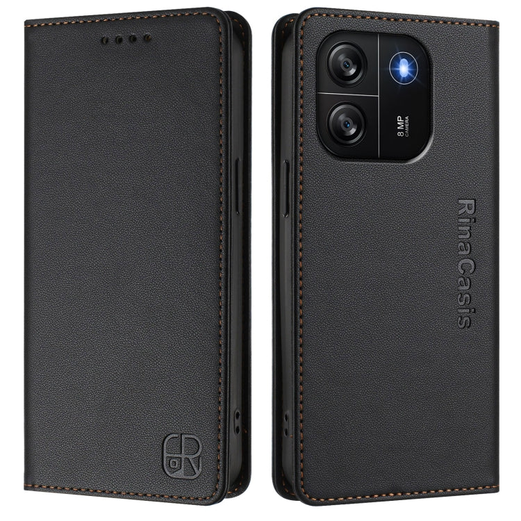 Funda de Cuero con Doble Pliegue y Succión Magnética Rfid para BlackView Wave 6C Rc01 (Negra)