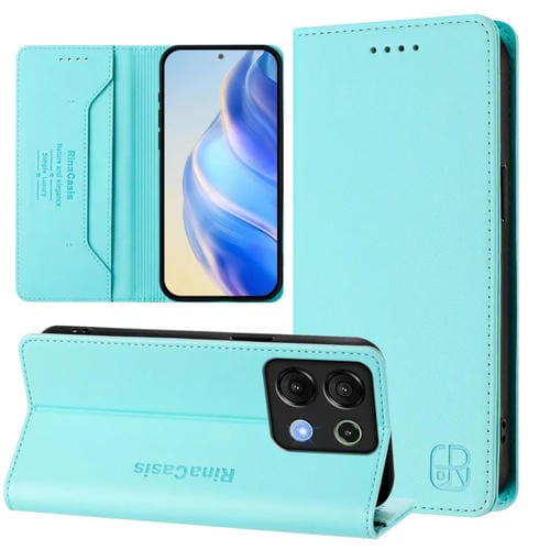 Funda de Cuero para Umidigi G9 5G Rc01 con Doble Pliegue y Succión Magnética Rfid (Verde Menta)