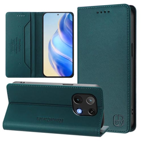 Funda de Cuero para Umidigi Note 90 Rc01 con Doble Pliegue y Succión Magnética Rfid (Verde Oscuro)
