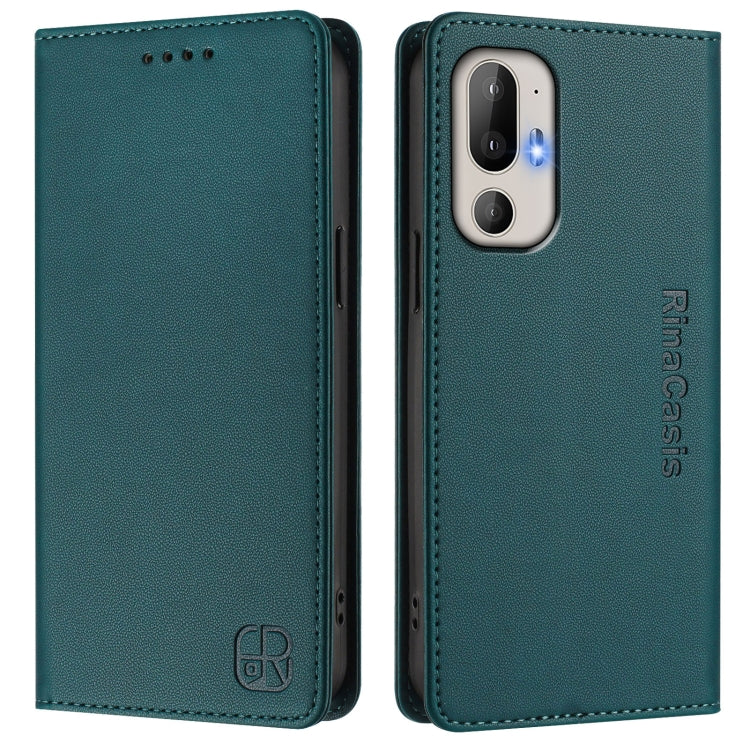 Funda de Cuero Rfid con Succión Magnética y Doble Pliegue para HTC U24 Pro Rc01 (Verde Oscuro)