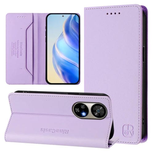 Funda de Cuero para Ulefone Note 17 Pro Rc01 con Doble Pliegue y Succión Magnética (Morado Claro)