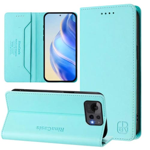 Funda de Cuero Rfid para Asus Zenfone 12 Ultra Rc01 con Doble Pliegue y Succión Magnética (Verde Menta)